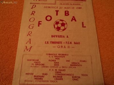 CS Targoviste - FCM Galati 1979-1980 Program Meci