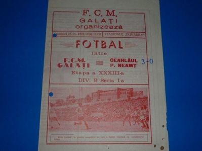 FCM Galati - Ceahlaul Piatra Neamt 1977-1978 Program Meci