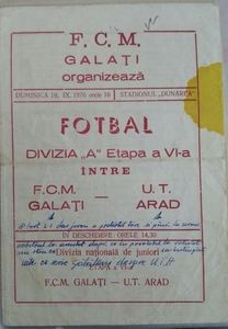 FCM Galati - UTA Arad 1976-1977 Program Meci