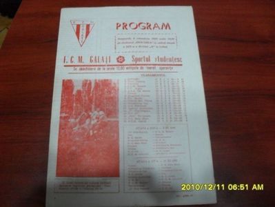 FCM Galati - Sportul Studentesc 1980-1981 Program Meci