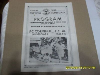 FC Corvinul Hunedoara - FCM Galati 1980-1981 Program Meci