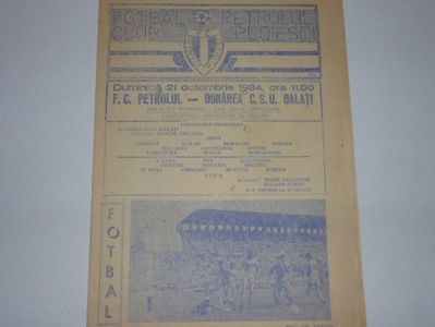 FC Petrolul Ploiesti - Dunarea CSU Galati 1984-1985 Program Meci