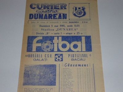 Dunarea CSU Galati - Partizanul Bacau 1984-1985 Program Meci