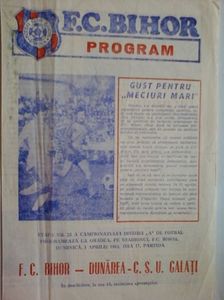 FC Bihor Oradea - Dunarea CSU Galati 1983-1984 Program Meci