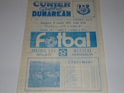 Dunarea CSU Galati - Metalul Mangalia 1984-1985 Program Meci