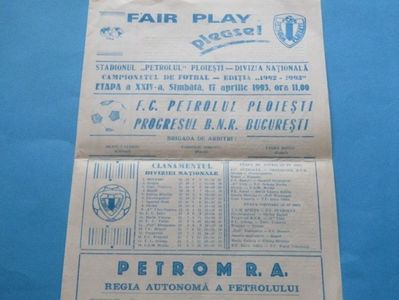 Petrolul Ploiesti Progresul Bucuresti 1992-1993