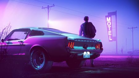 retrowave_neon_mustang_driver_5k-3840x2160