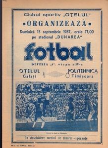 Otelul Galati - Politehnica Timisoara 1987 Program Meci