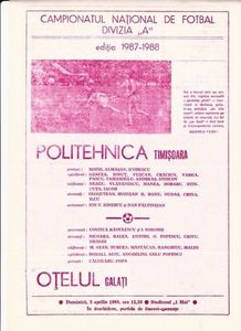 Otelul Galati - Politehnica Timisoara 1987 Program Meci