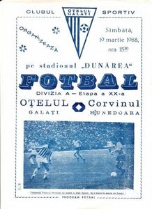 Otelul Galati - Corvinul Hunedoara 1987 Program Meci