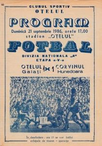 Otelul Galati - Corvinul Hunedoara 1986 Program Meci