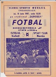 Otelul Galati - Sport Club Bacau 1986 Program Meci