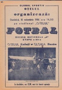 Otelul Galati - Gloria Buzau 1986 Program Meci