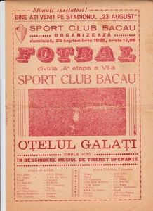 Sport Club Bacau - Otelul Galati 1988 Program Meci