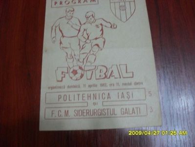 Program Meci 1982 Politehnica Iasi - FCM Siderurgistul Galati 5-3