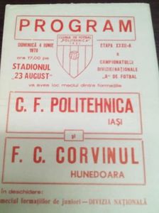 Politehnica Iasi - Corvinul Hunedoara 1977-1978